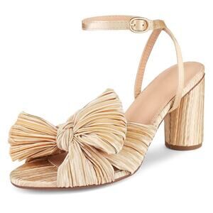 AMINUGAL Women's Slingback Sandals Size 6 Pleated Bow Block Heel New